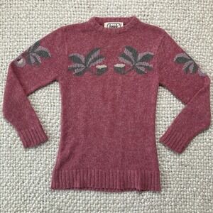 Vtg Womens Grandma Cottage Sweater Long Length Medium Pink 1980s